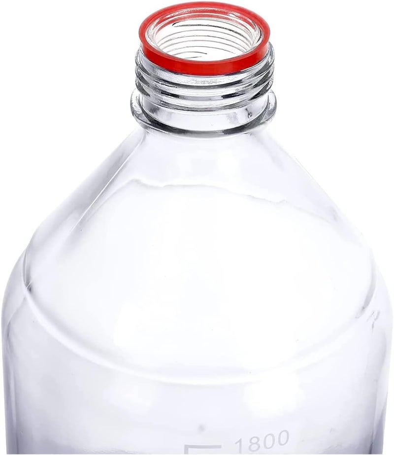 Pastein 2000 mL (2 Liter) Graduated Round Reagent Media Bottle Storage Glass Bottle with GL45 Red Screw Cap - Image 2